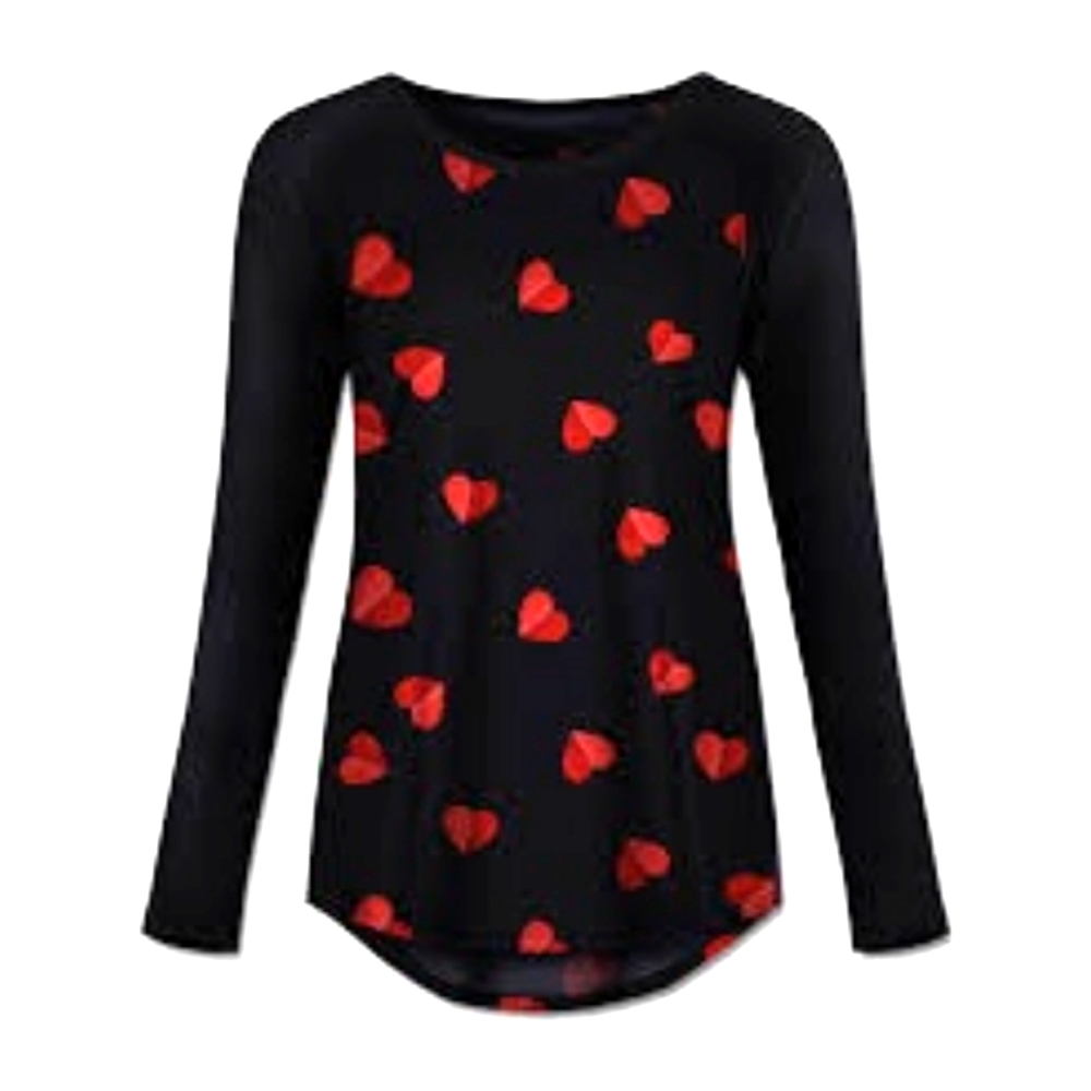 LoveU Dear Heart Print Long Sleeve Casual Top L